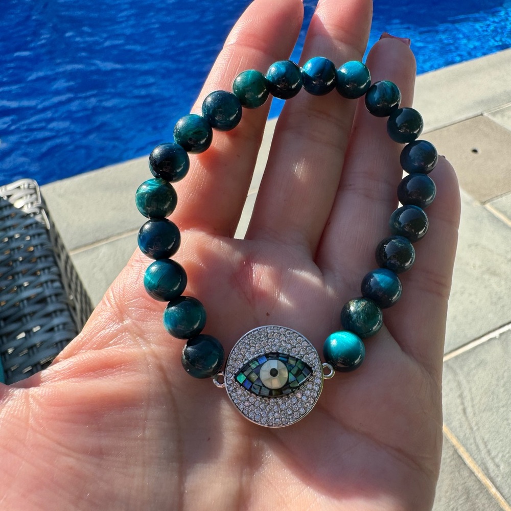 Elegant Evil Eye Bracelet with Blue Beads - Picture 2 of 4